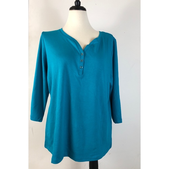 KAREN SCOTT PLUS SIZE LONG SLEEVE BLUE SHIRT - Picture 1 of 5